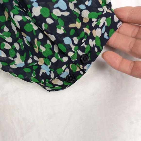Chico's Sheer Ditsy Floral Career Wear Blouse 2 / Large Navy Blue Green - Picture 8 of 14